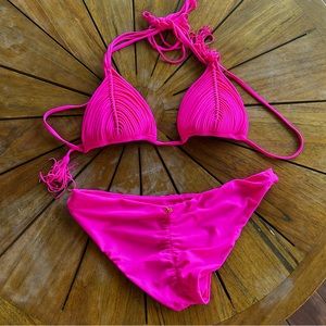 Hot Pink Isla Tri Top & Ruched bottoms LIKE NEW